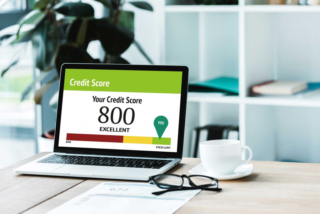 Credit score report on a laptop screen
